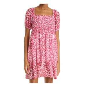 Shabby Chic Baum Und Pferdgarten puff sleeve smocked pink mini dress sz S